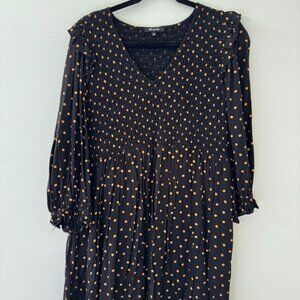 Madewell Long Sleeved Smocked Top Mini Dress with Polka Dot Pattern